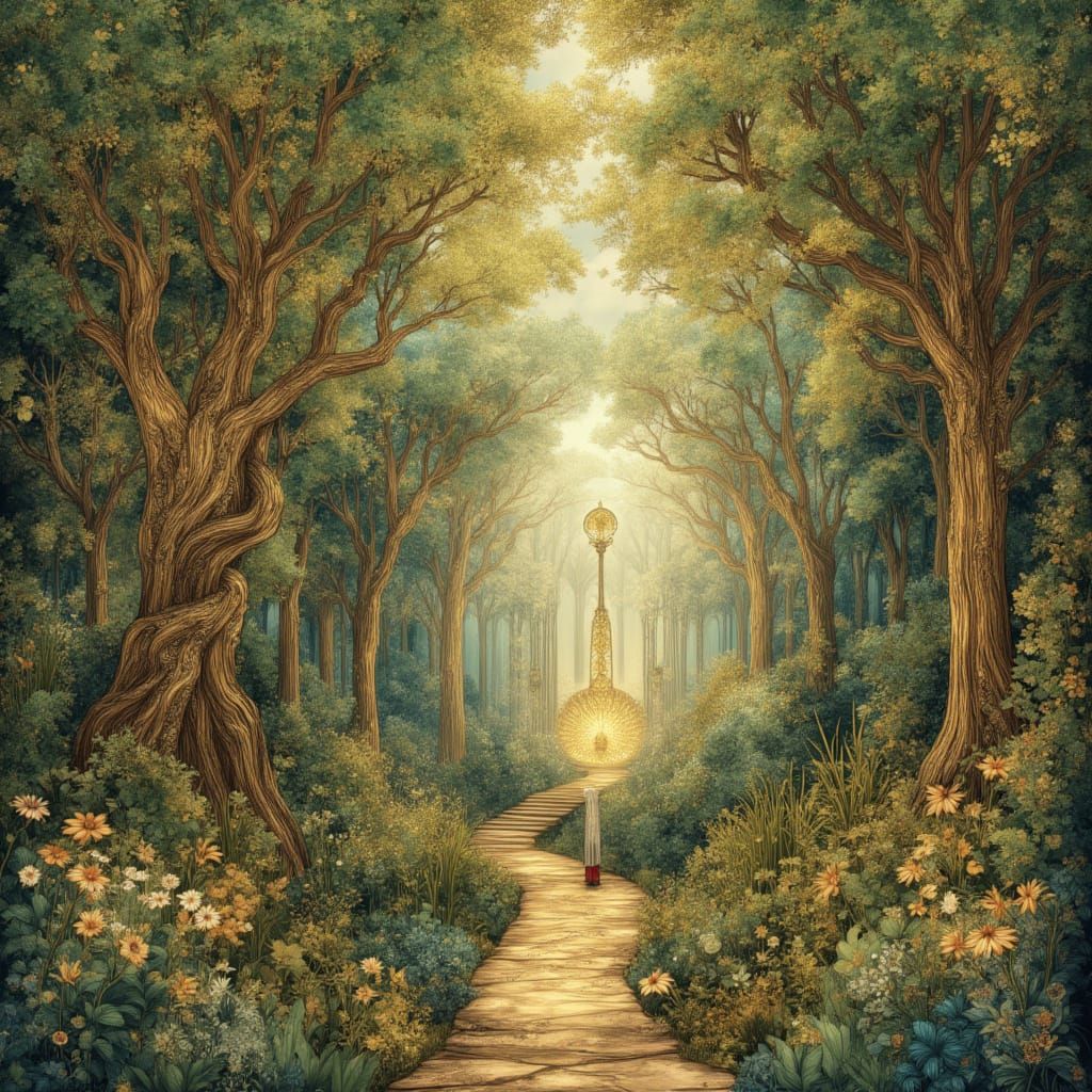 Whimsical Secret Garden Illustration with Young Girl