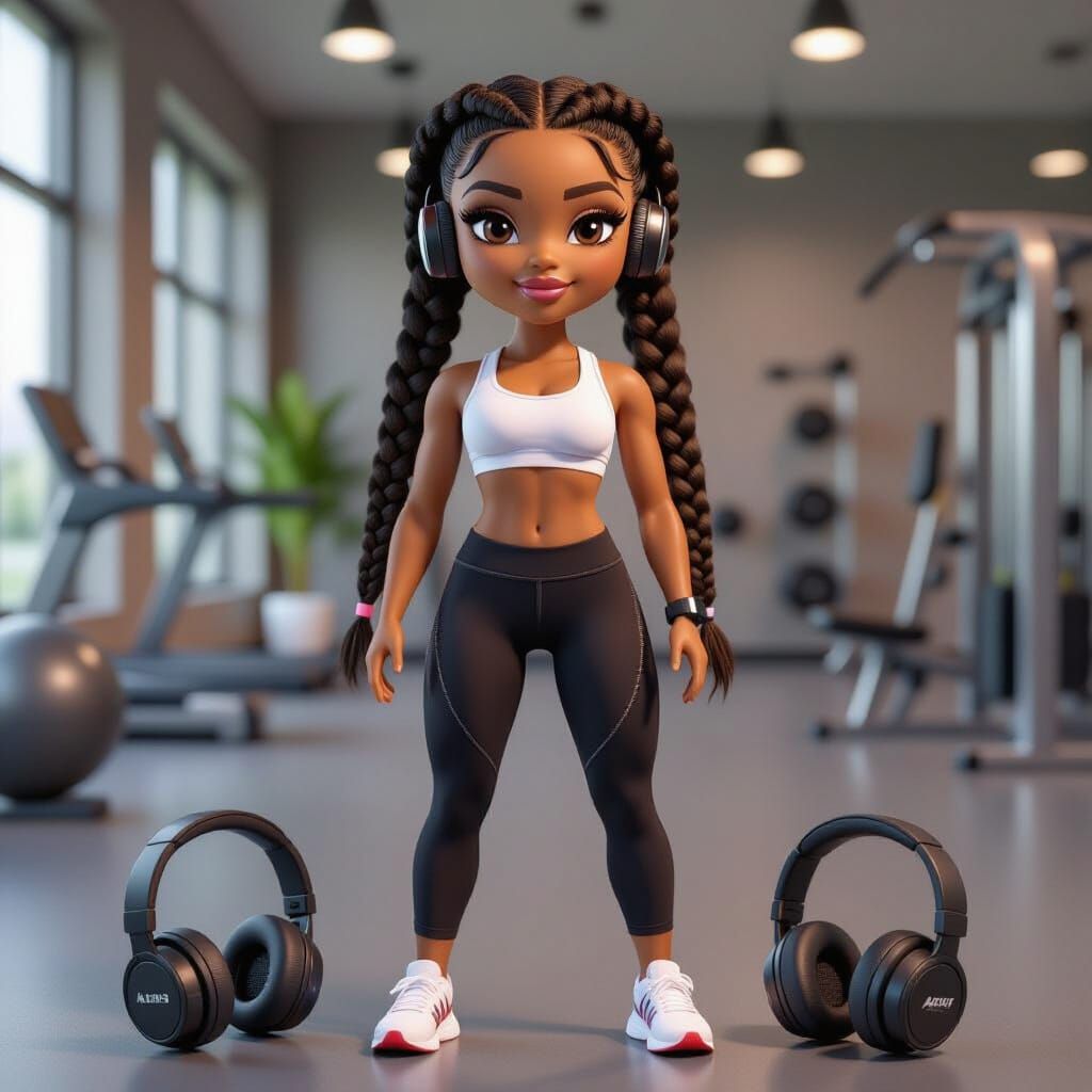 African Woman Doll Figure in Gym Attire