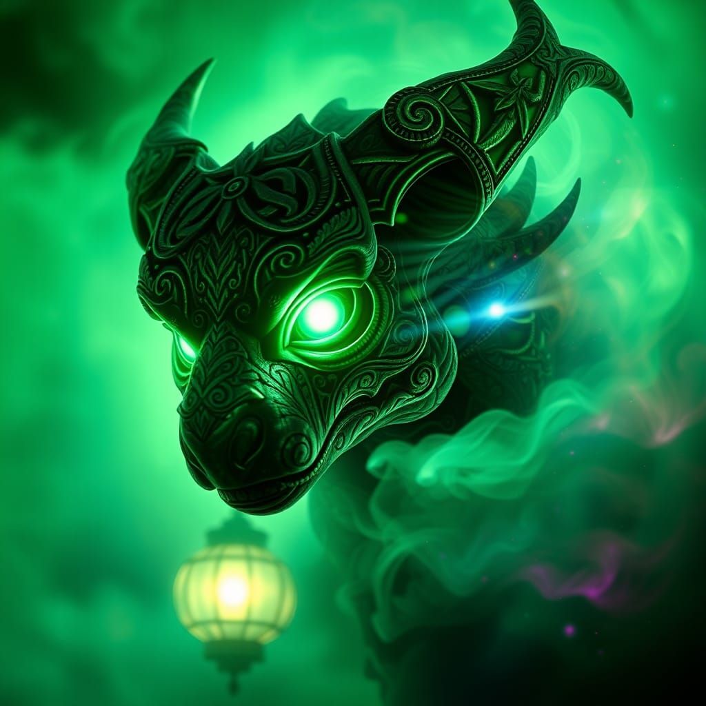 Mystical Celtic Creature Emerges from Emerald Mist