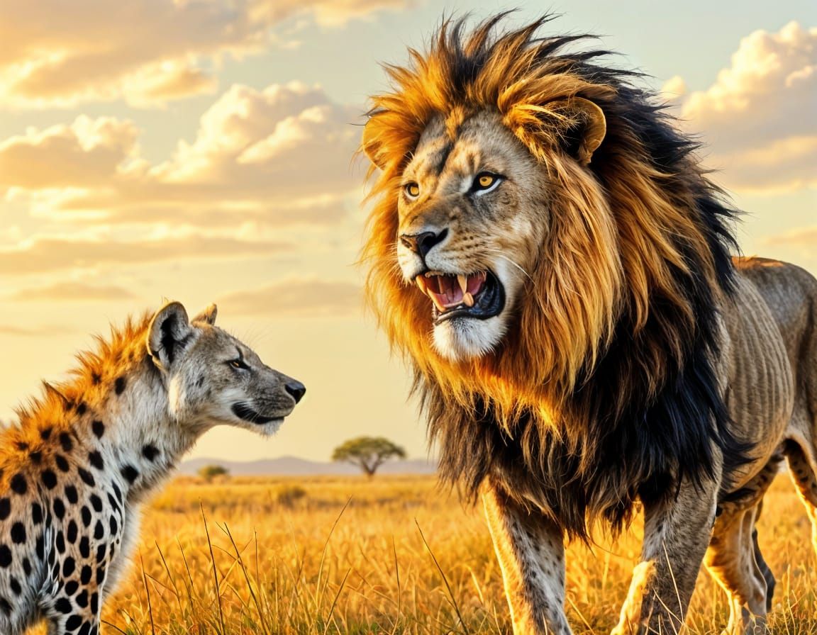 Lion and Hyena Antagonism in the African Savannah