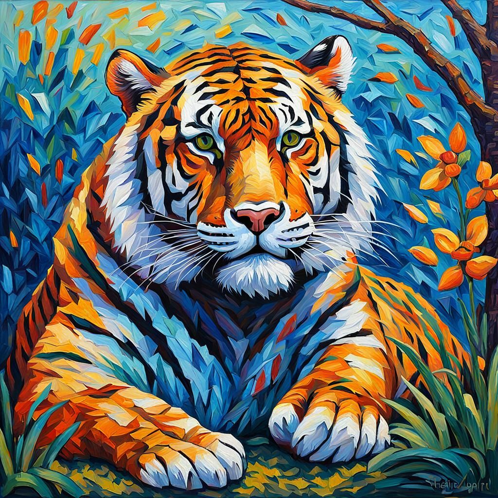 Tiger in Expressionist Neo-Impressionist Impasto Style