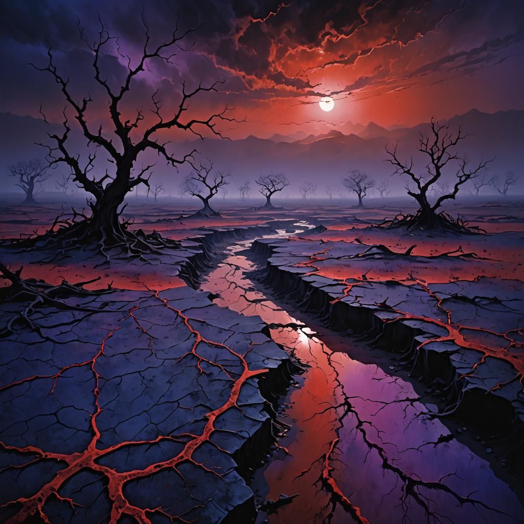 Desolate Indigo Landscape with Eerie Light