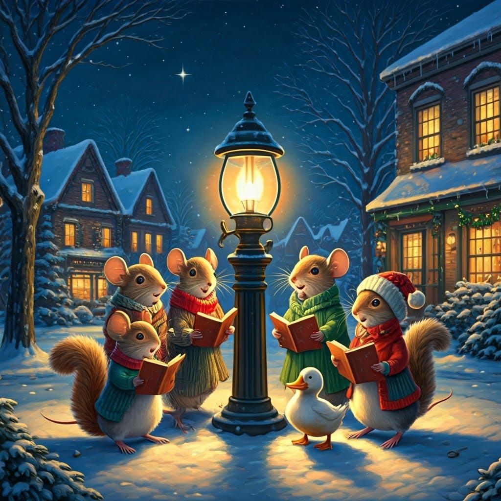 Winter Wonderland Christmas Scene in Oil Painting Style