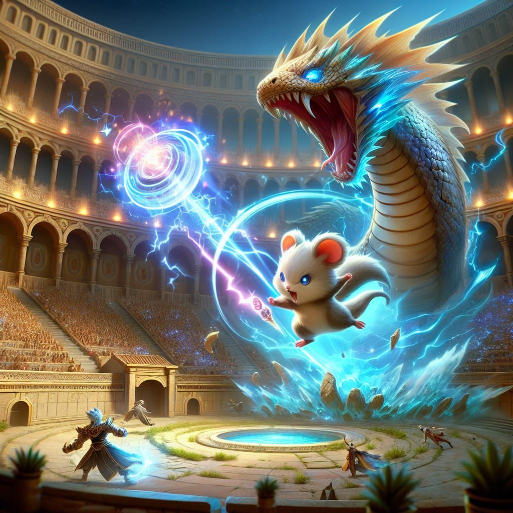 Dynamic Action Illustration: Rodent vs Serpent in Arena
