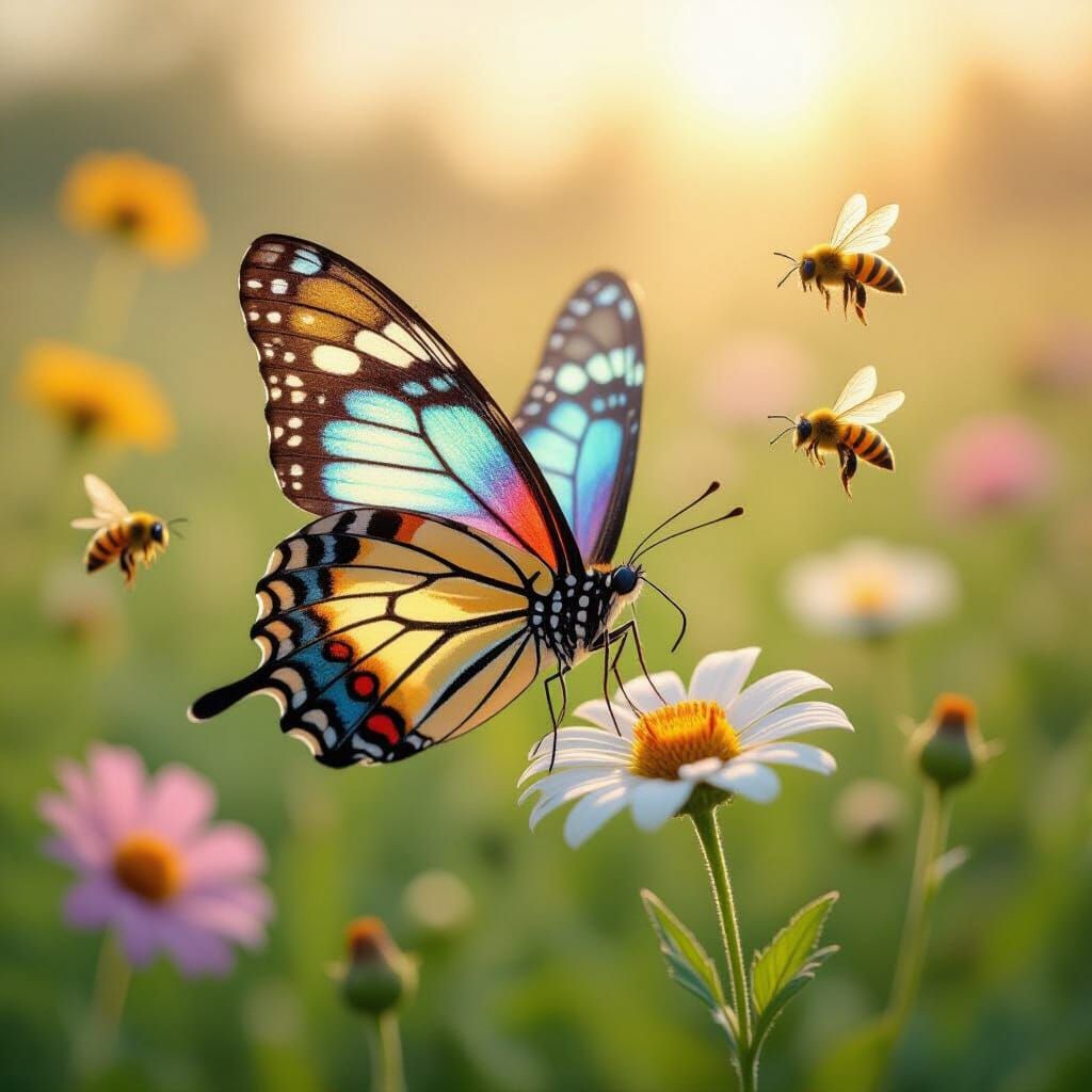 Stained Glass Butterfly in Sunlit Meadow