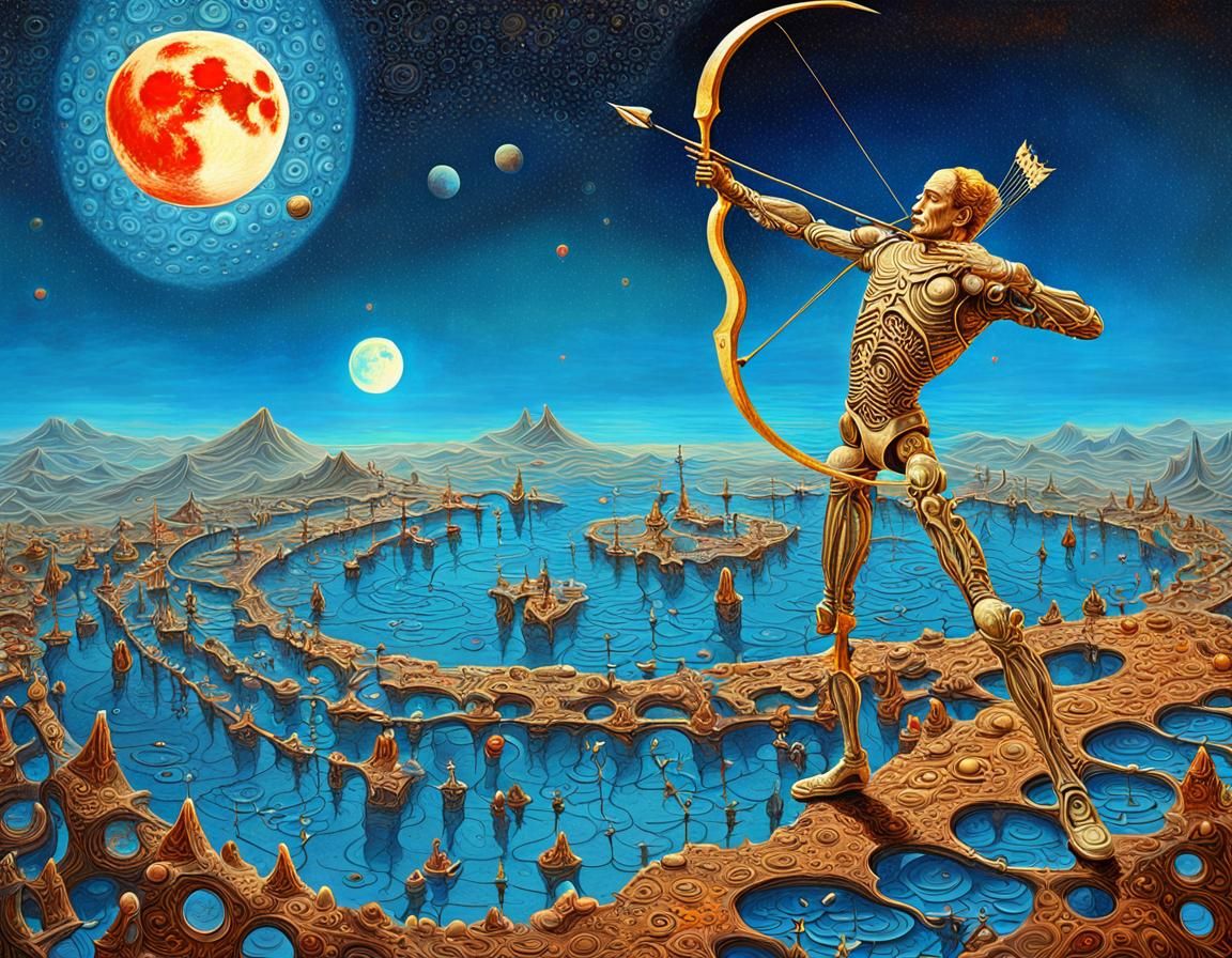 Cyborg Archer Shoots Bone Arrow at Moon