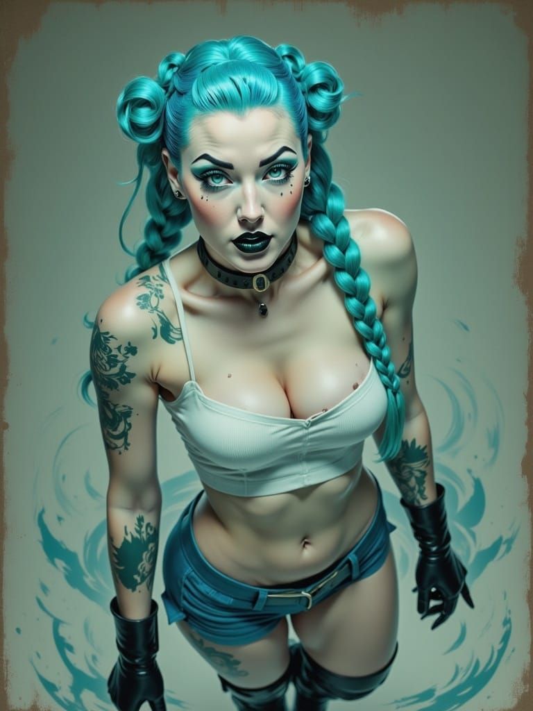 Drone View of Blue-Haired Woman in Editorial Photoshoot