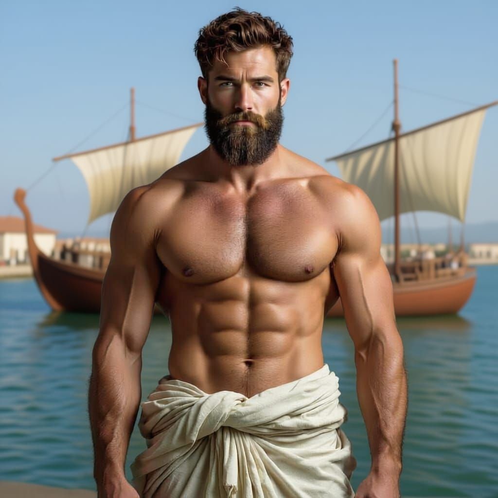 Hyperrealistic Muscular Man in Classical Style