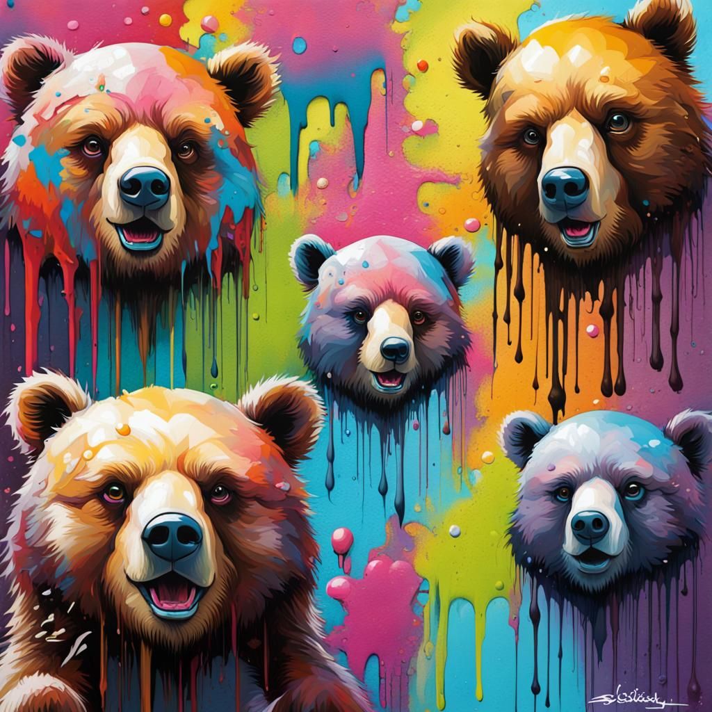 Cute Bear Graffiti Art in Polychromatic Splash Style