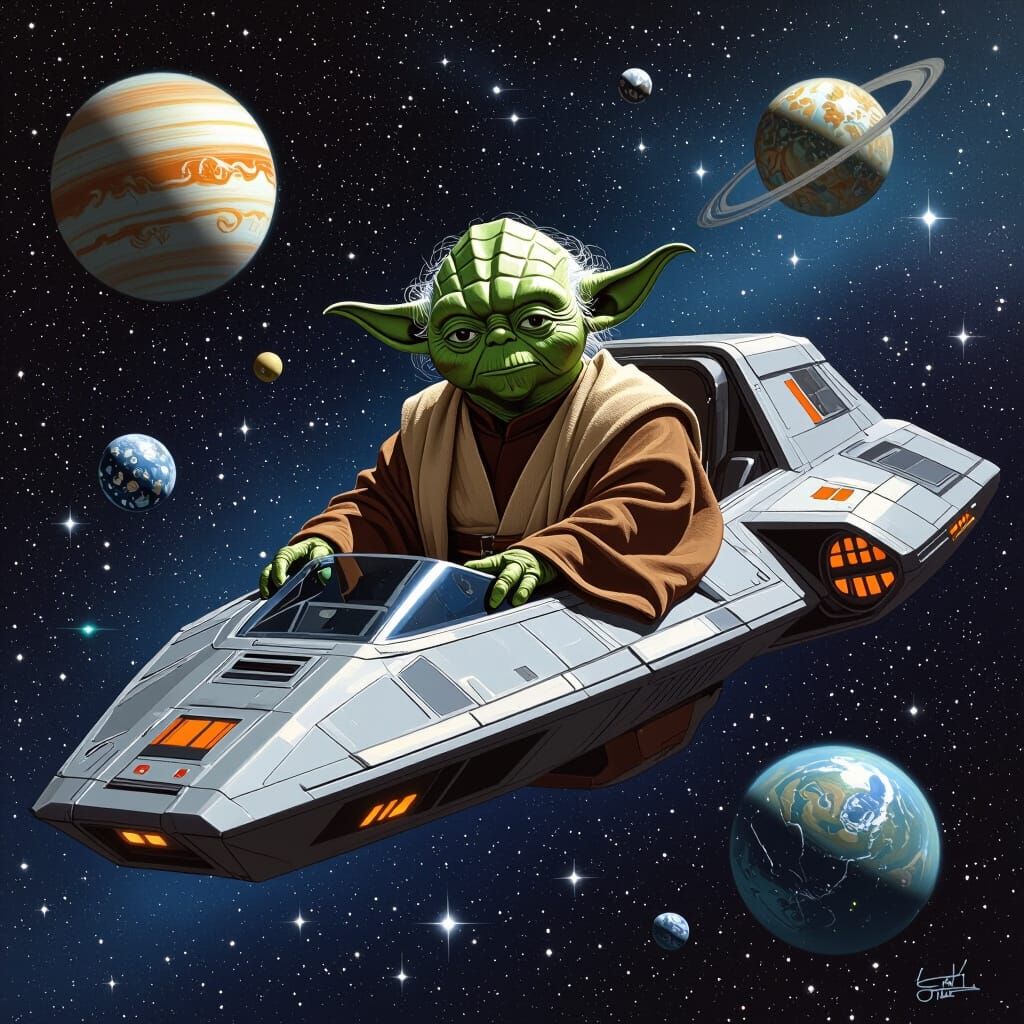 Yoda in Spaceship: Sci-Fi Digital Art