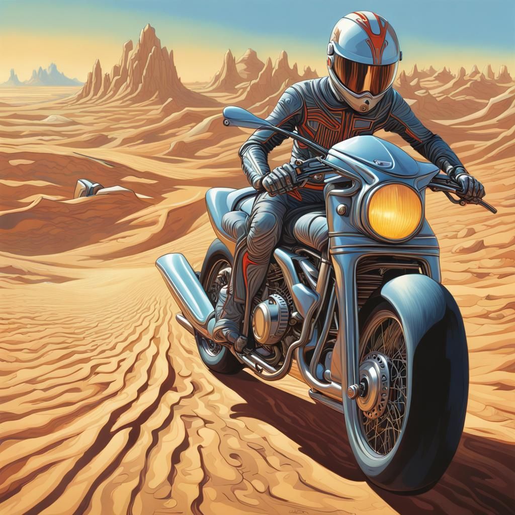 Futuristic Motorbike in Surreal Biomechanical Landscape