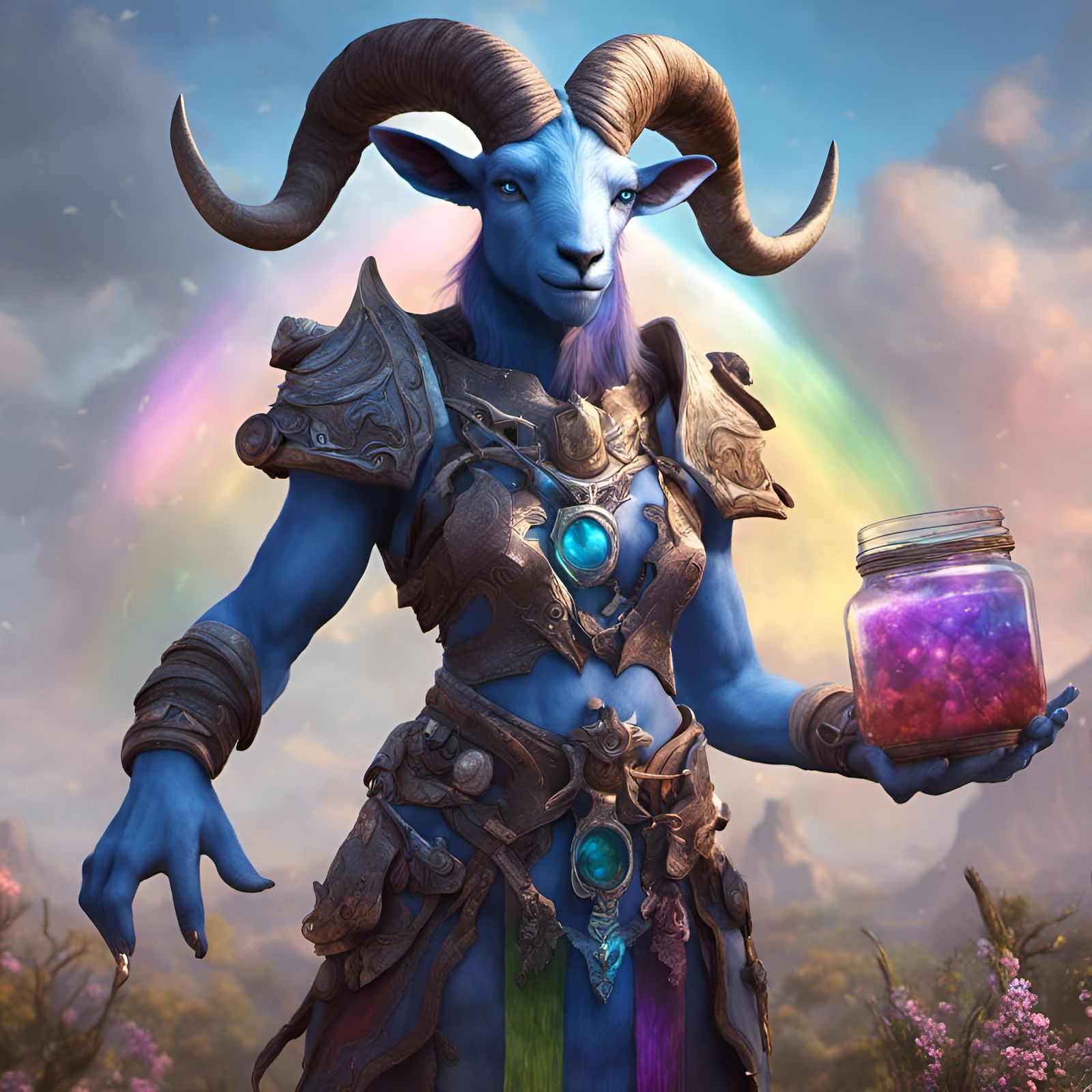 Draenei Warrior with Rainbow Jar: Fantasy Concept Art