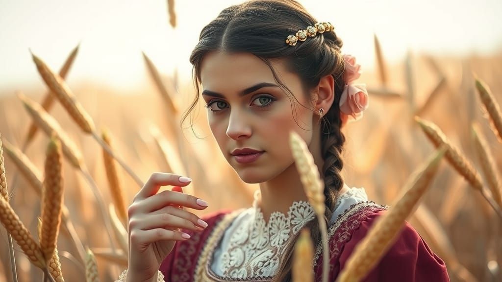 Timid Young Woman in Medieval European Style