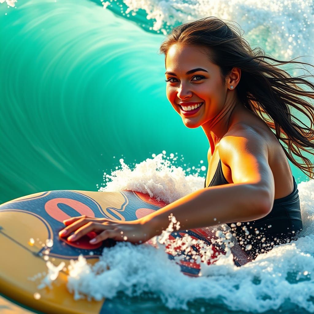 Surfer Rides Powerful Wave at Legendary Beach