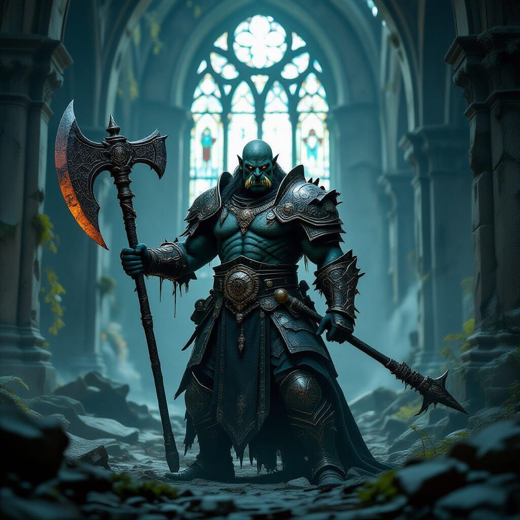 Ancient Orc Warrior in Ruined Elven City