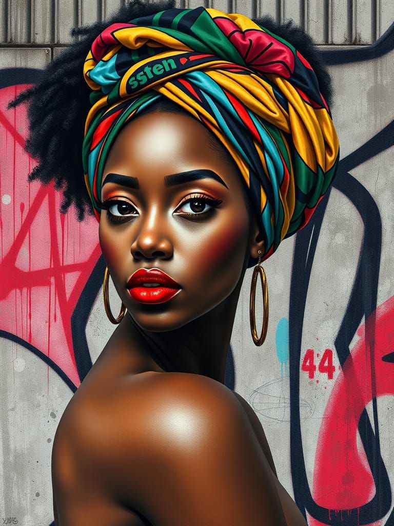 Elegant Woman Meets Street Art in Cyberpunk Style