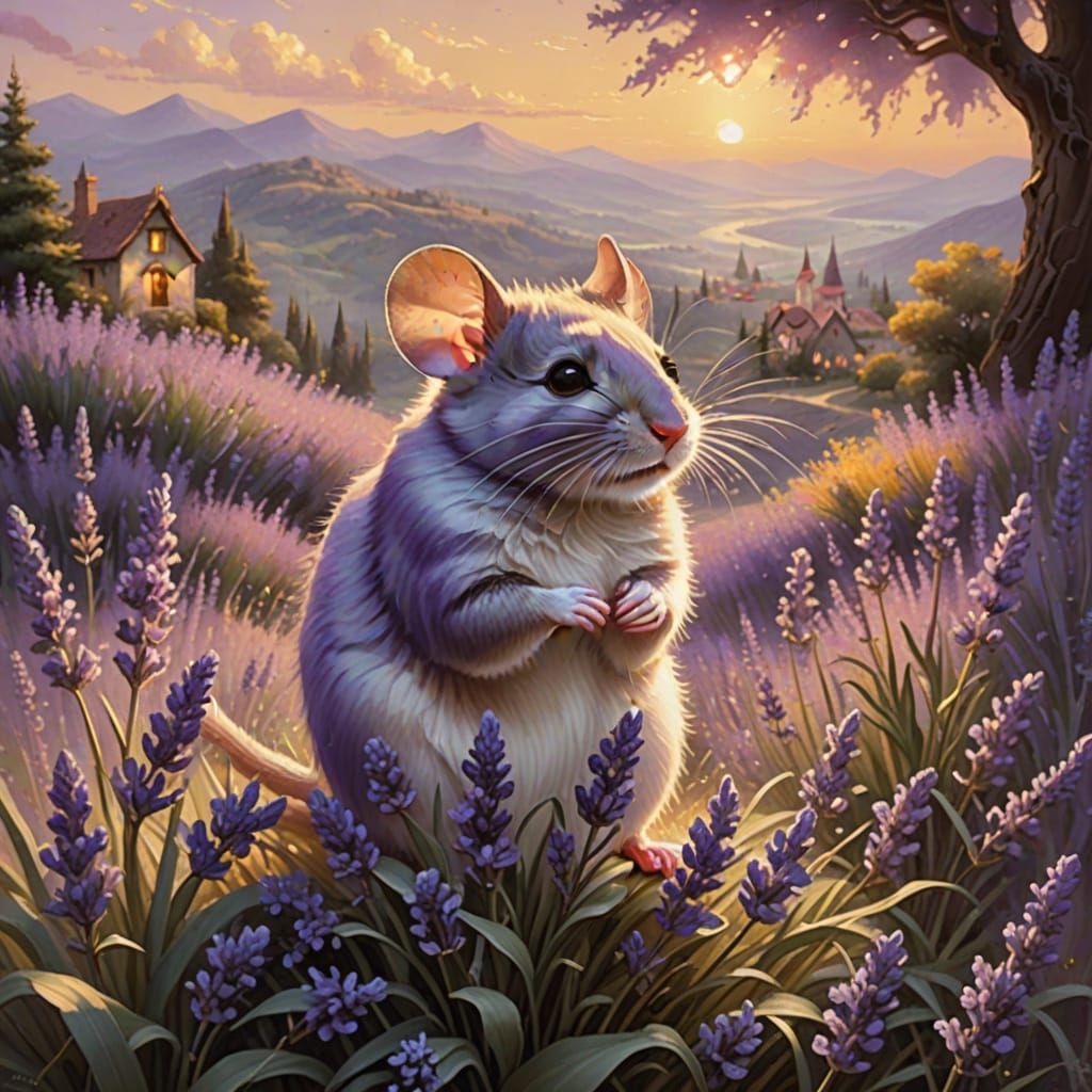 Mouse in a Whimsical Lavender Oasis