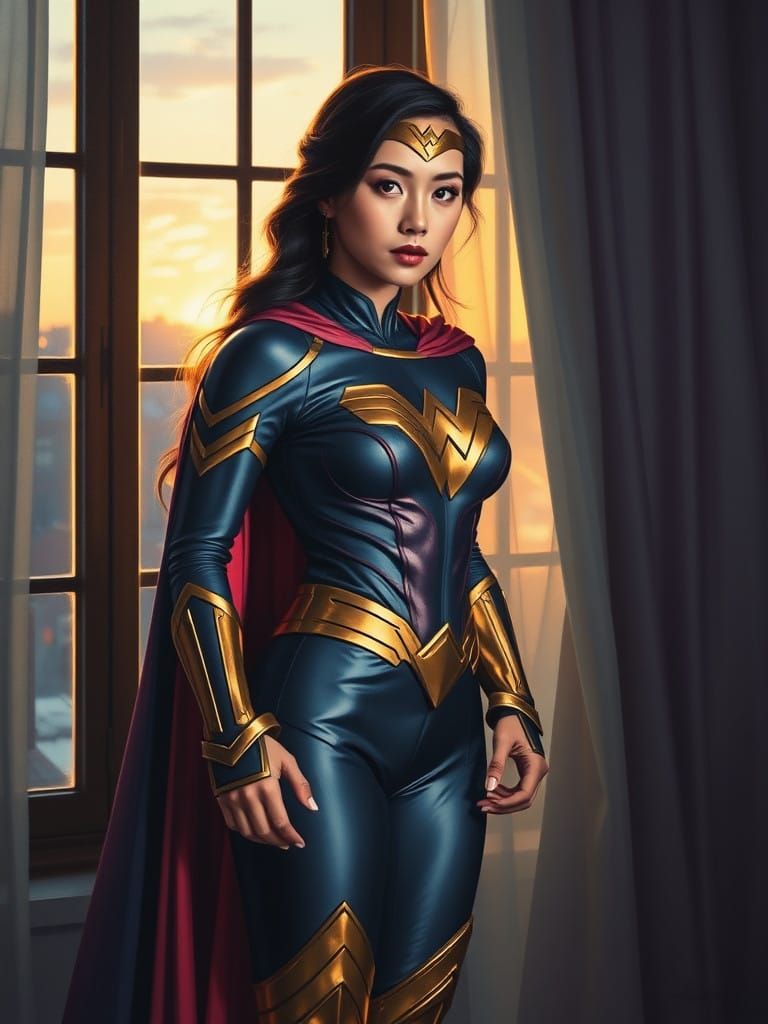 Sensual Korean Wonder Woman in Golden Light