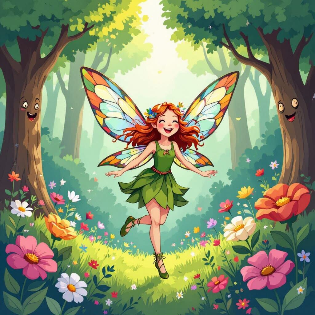 Celtic Fairy in Whimsical Forest: 2D Cartoon Illustration