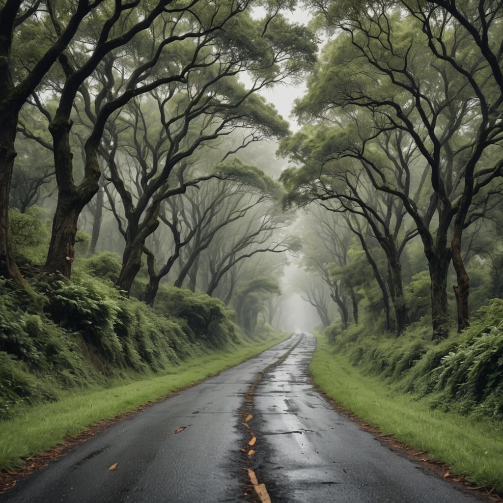 Hyper-Realistic Long Winding Road at Dawn