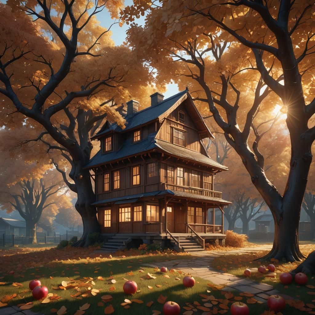Dreamy Apple House in Autumn: 3D Concept Art