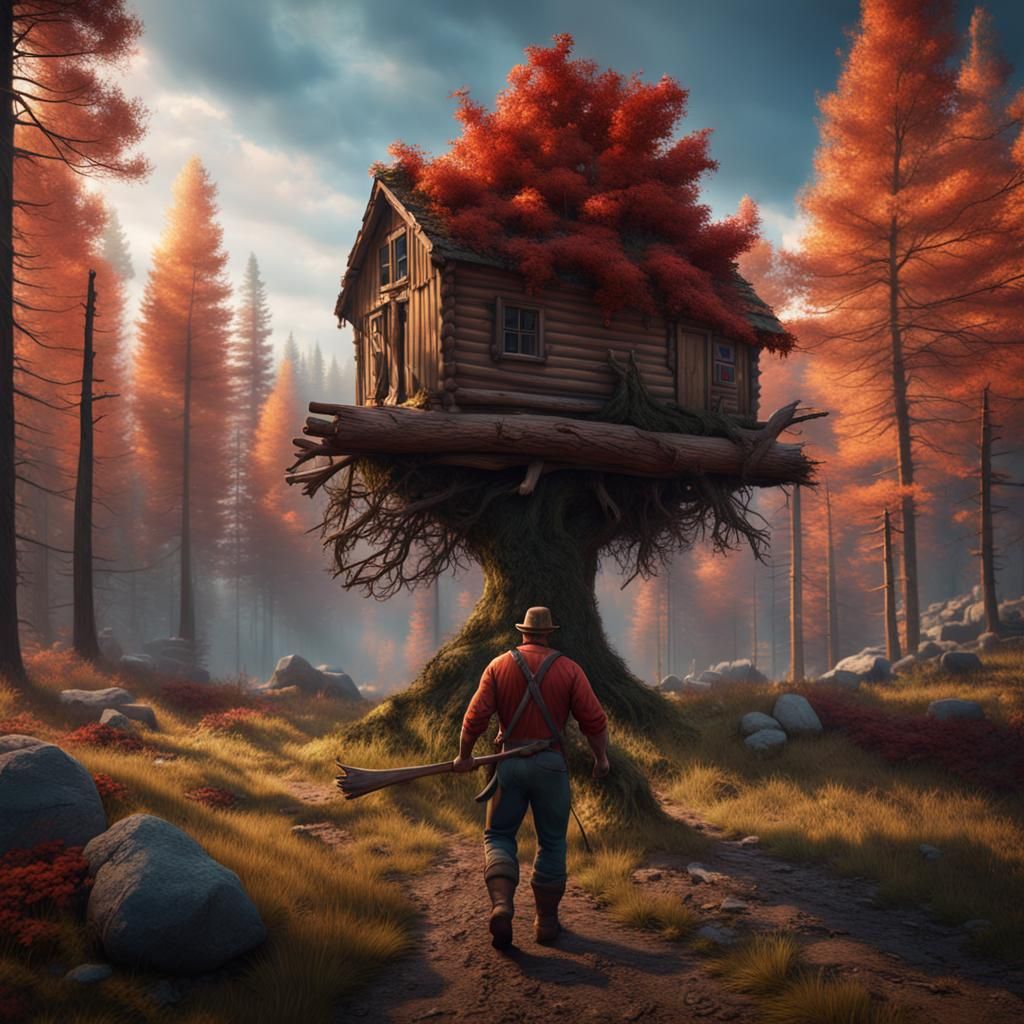 Lumberjack's Journey: A Detailed Fantasy Matte Painting