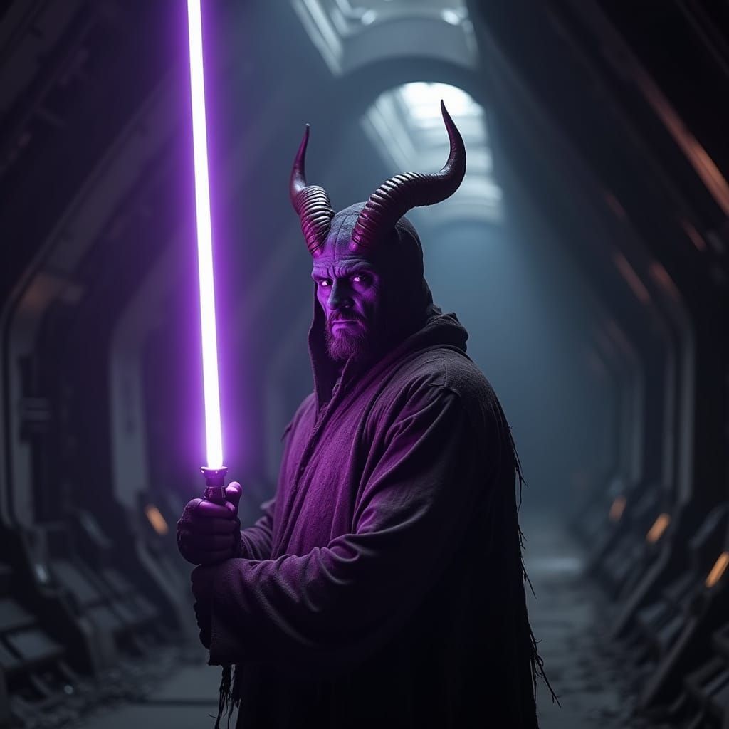 Intimidating Horned Jedi Knight in the Death Star