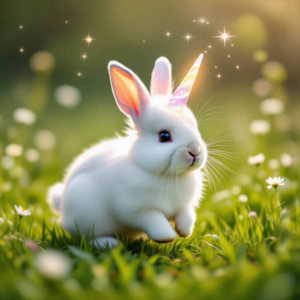 Fluffy Rabbit Unicorn in Magical Sparkle Meadow