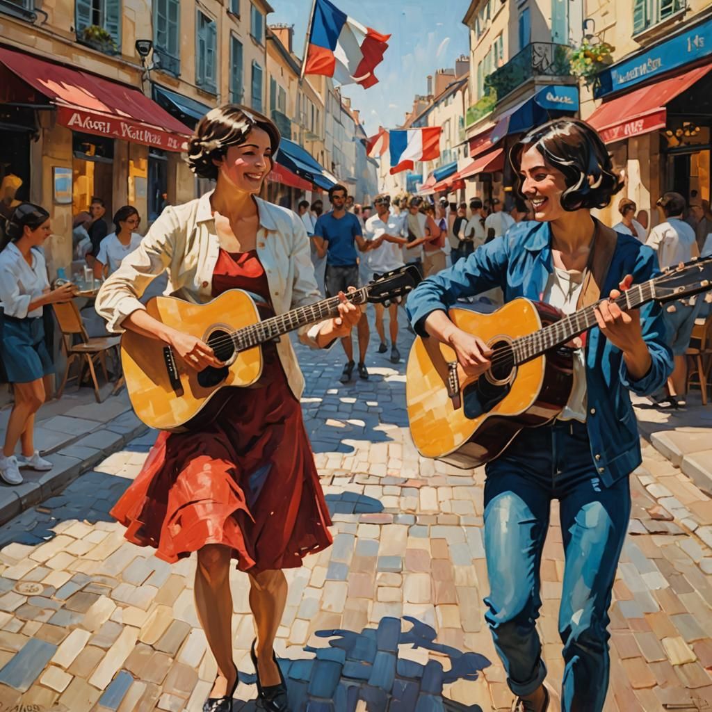 Impressionist Street Scene with Dancing Woman