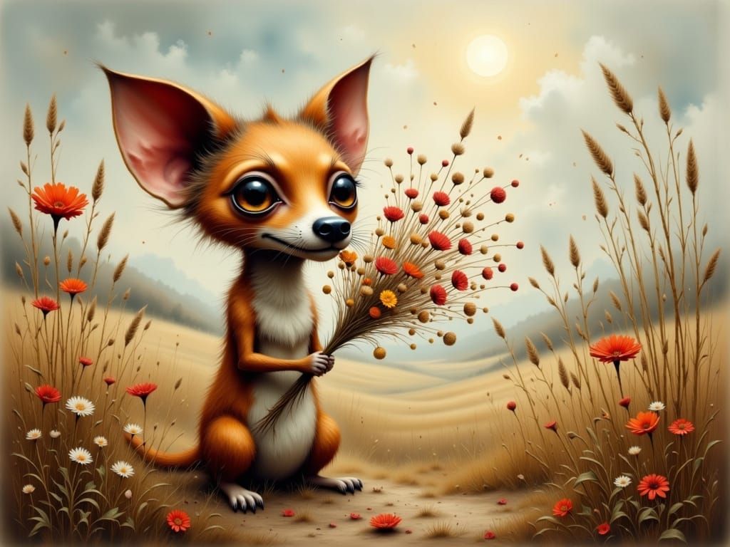 Quo Rojo holding wildflowers