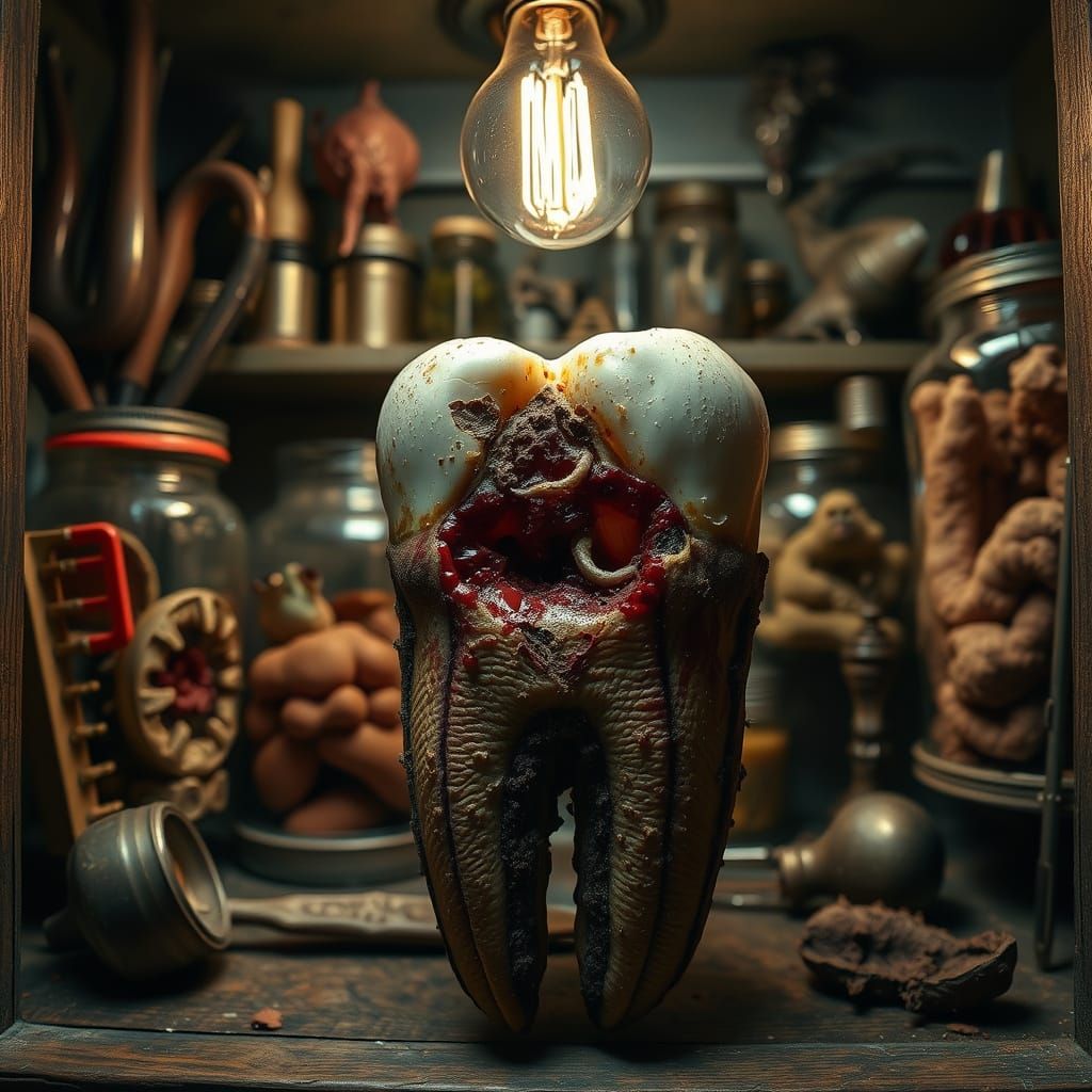 Horrifying Dentist Cabinet Macro Shot of Decayed Tooth