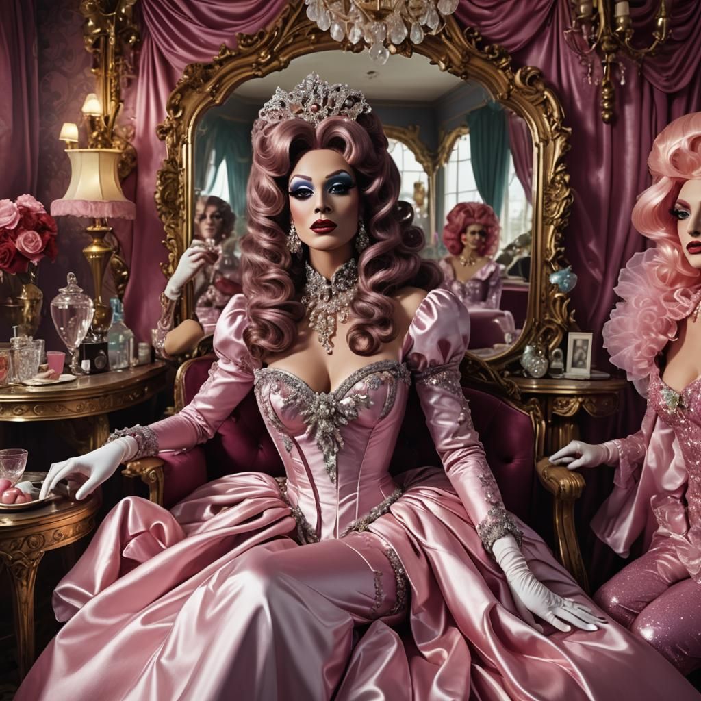 Extravagant Drag Queen in Satin Wonderland: Digital Art