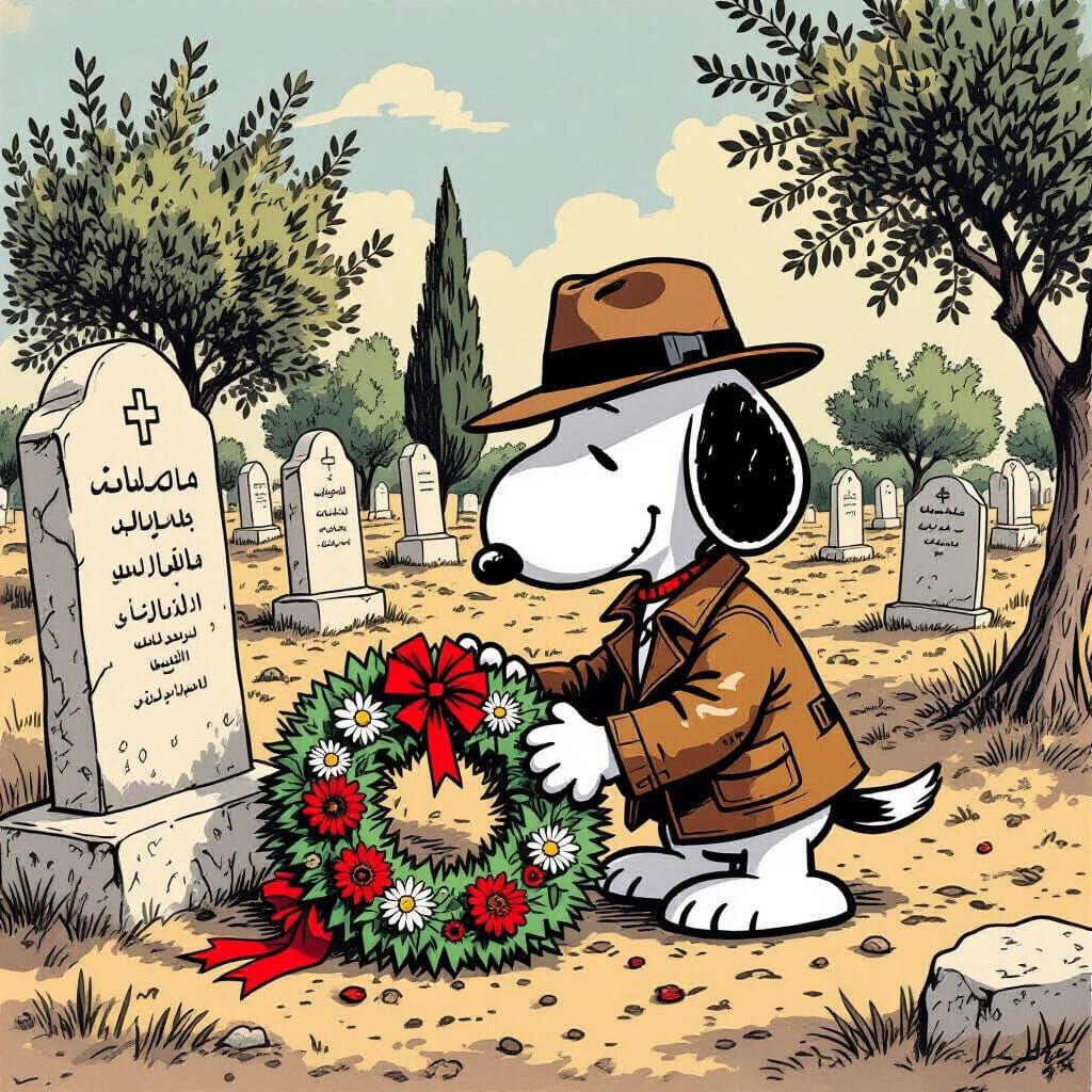 Snoopy as War Correspondent Pays Respects