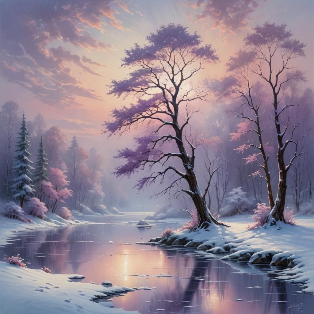 Ethereal Frozen Landscape with Delicate Frost Patterns