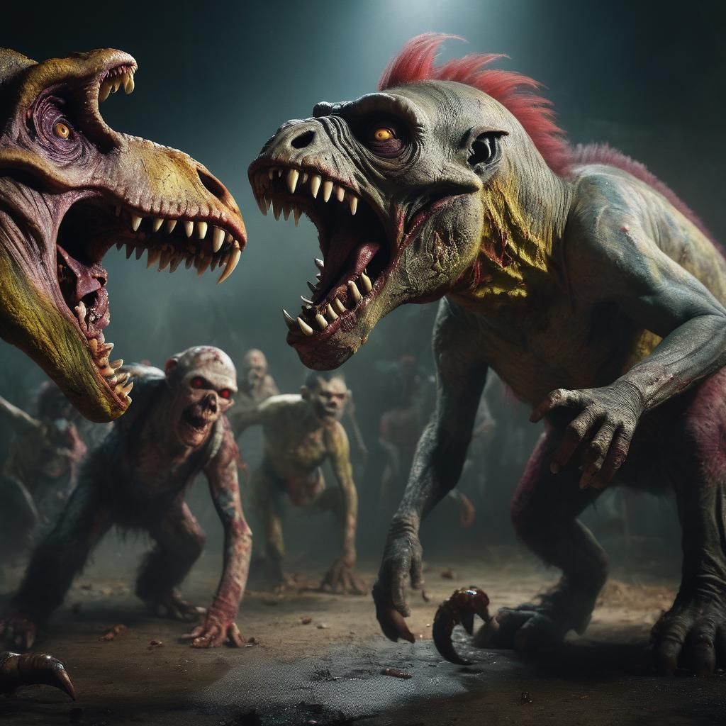 Zombie Monkey Clowns Attack Zombie Brontosaurus