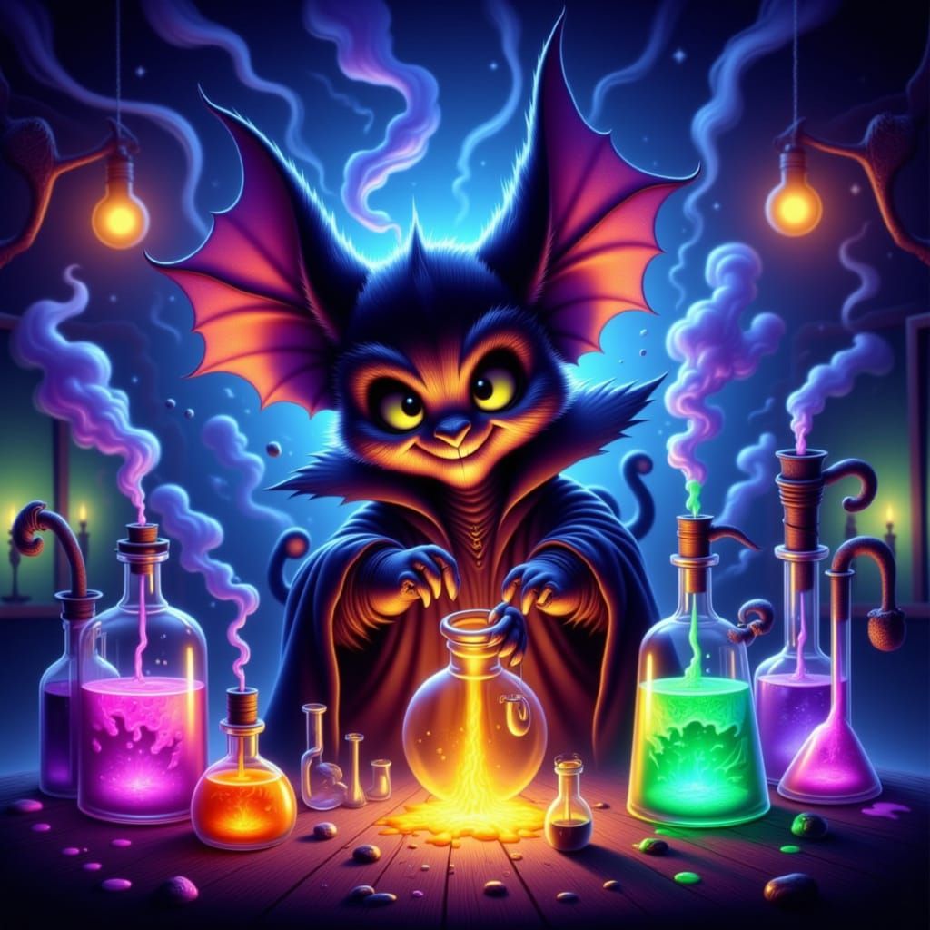 Cute Bat Villain Brewing Magical Concoctions
