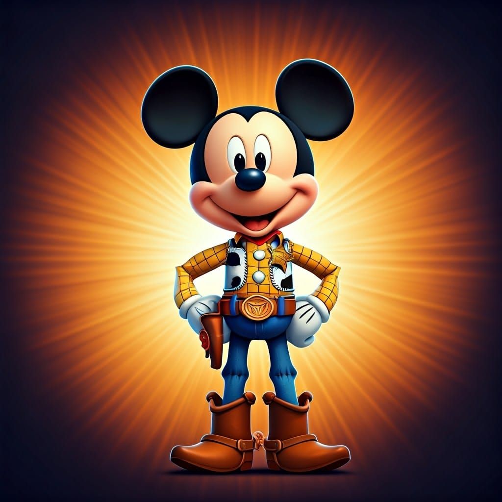 Mickey Mouse as a Modern Sheriff Woody in Vibrant Digital Ar...