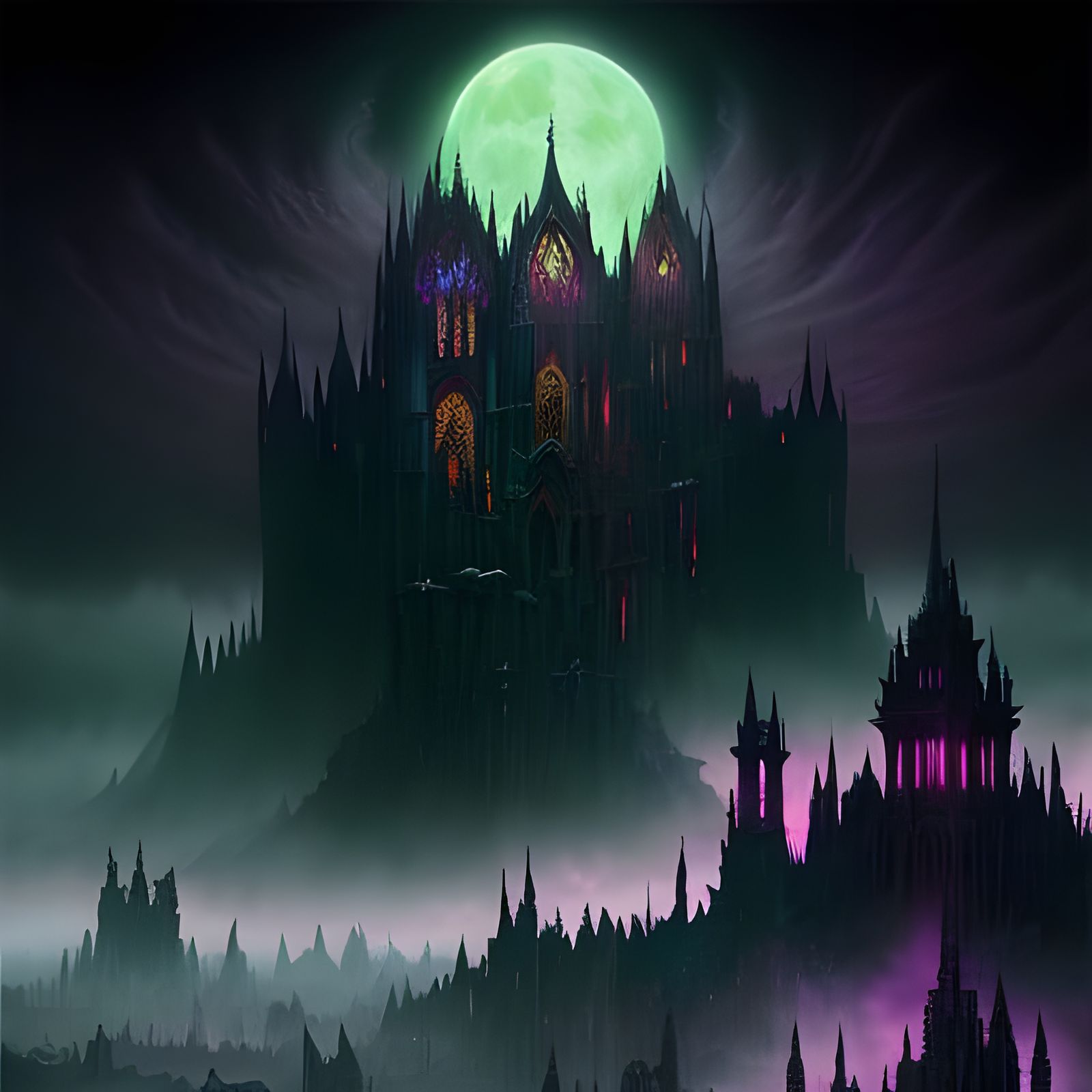 Eldritch Moonscape with Contrasting Colors in Gothic Style