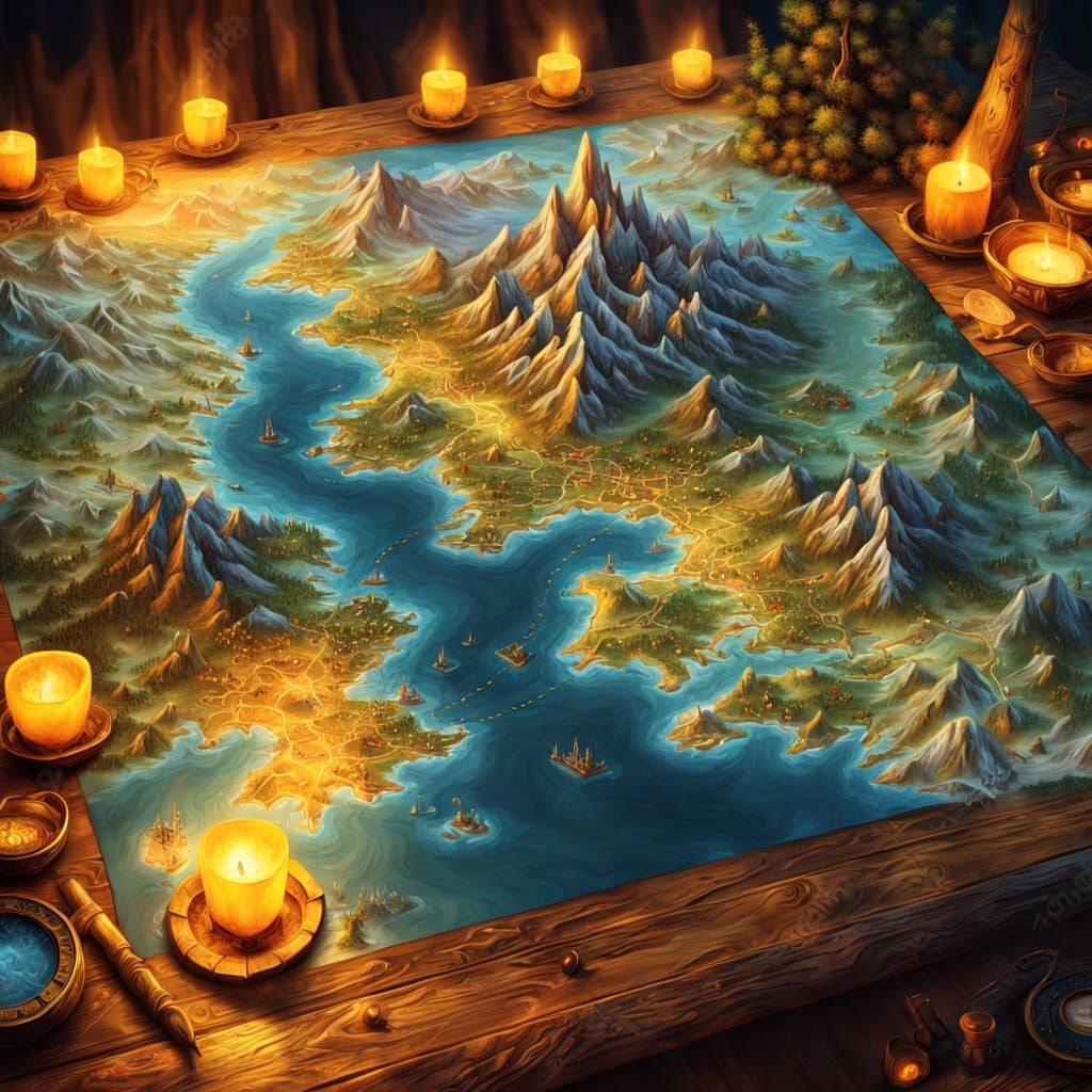 Detailed Fantasy Map in Oil Painting Style