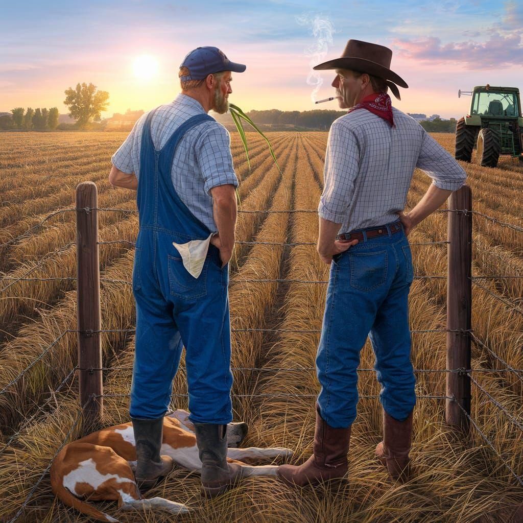 Farmers Discussing Harvest in Rockwell Style