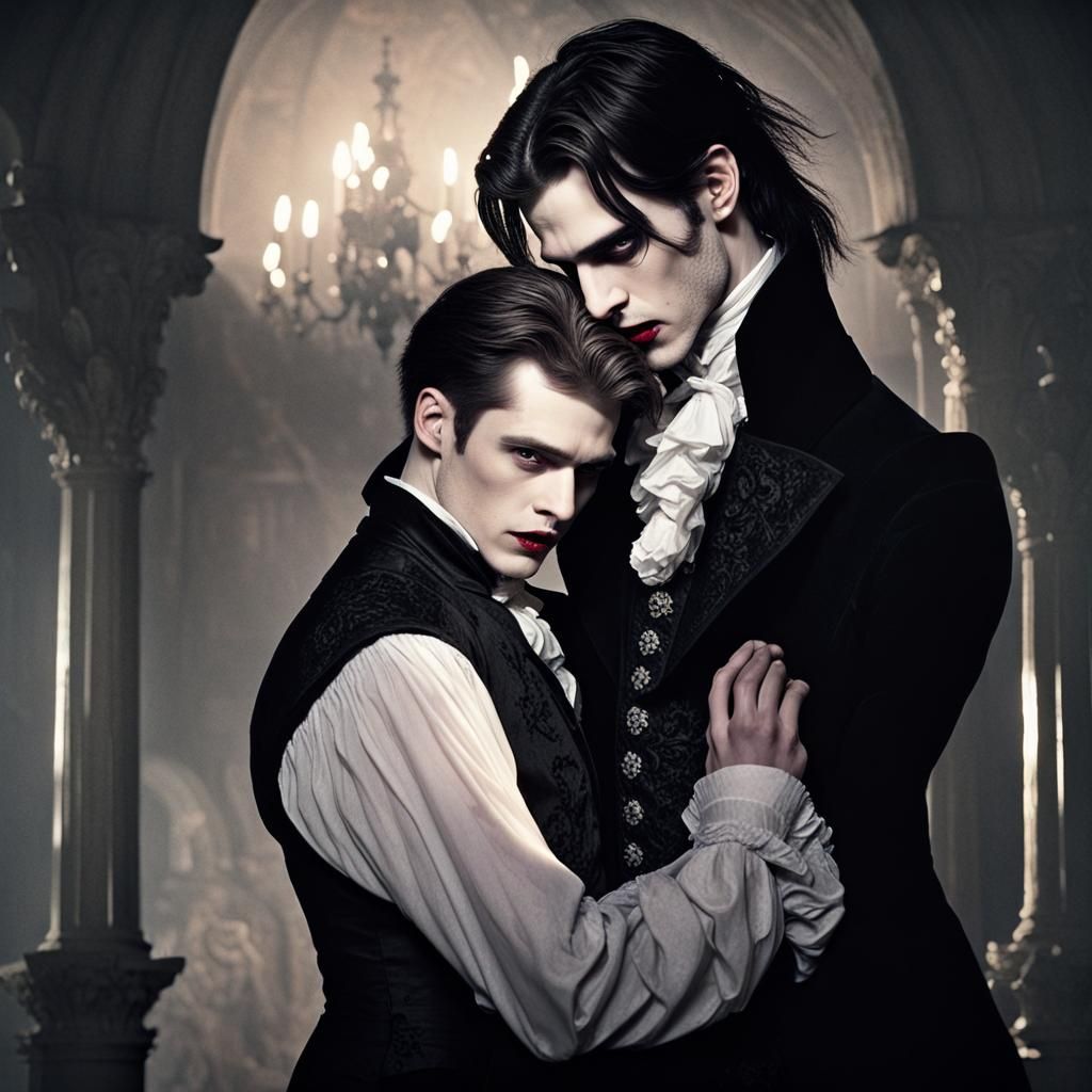 Gay Vampire Love in Gothic Style: Cinematic Still