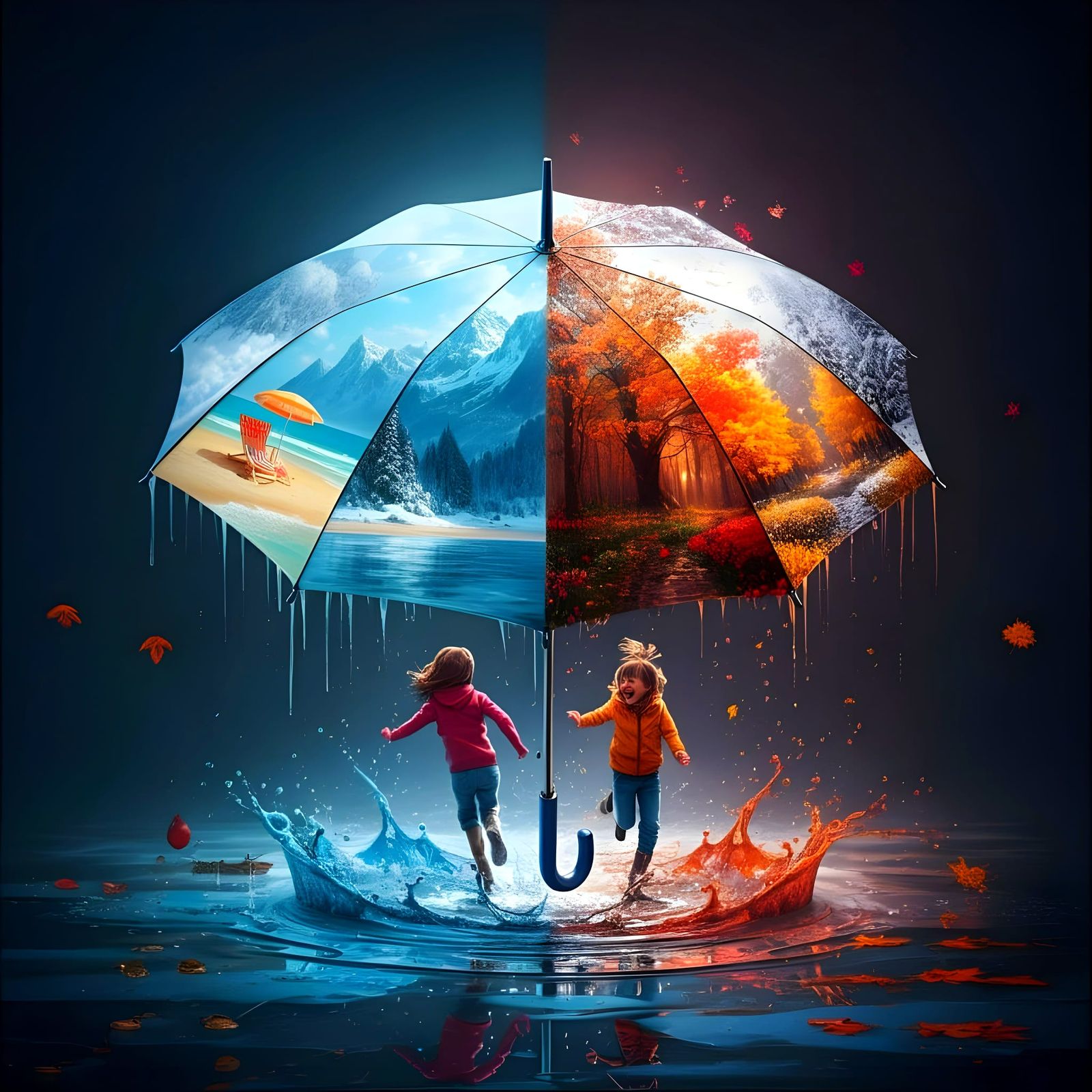 Vibrant Seasons Umbrella in a Puddle of Joy