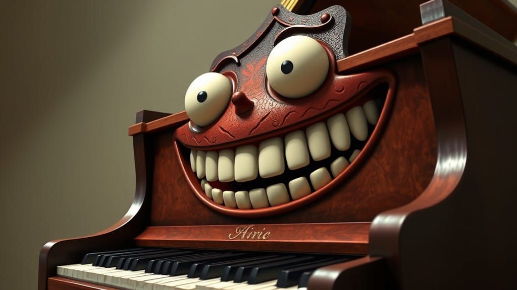 Grand Piano Smiles with Key Teeth in Whimsical Delight