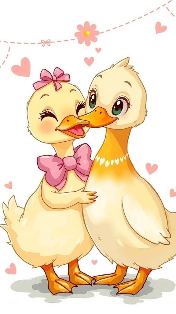 Charming Anime Duck Couple in Watercolor Webcomic Style