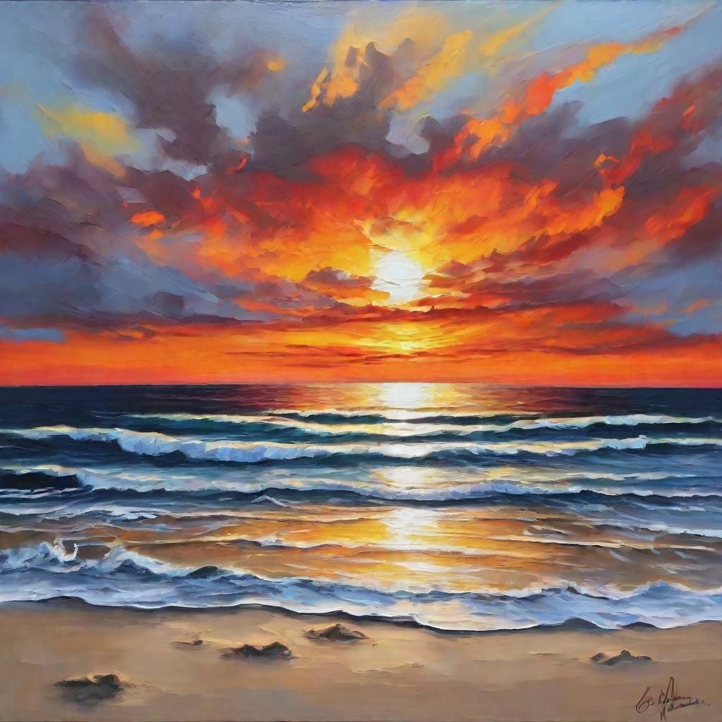 Colorful Sunset Ocean View Oil Painting