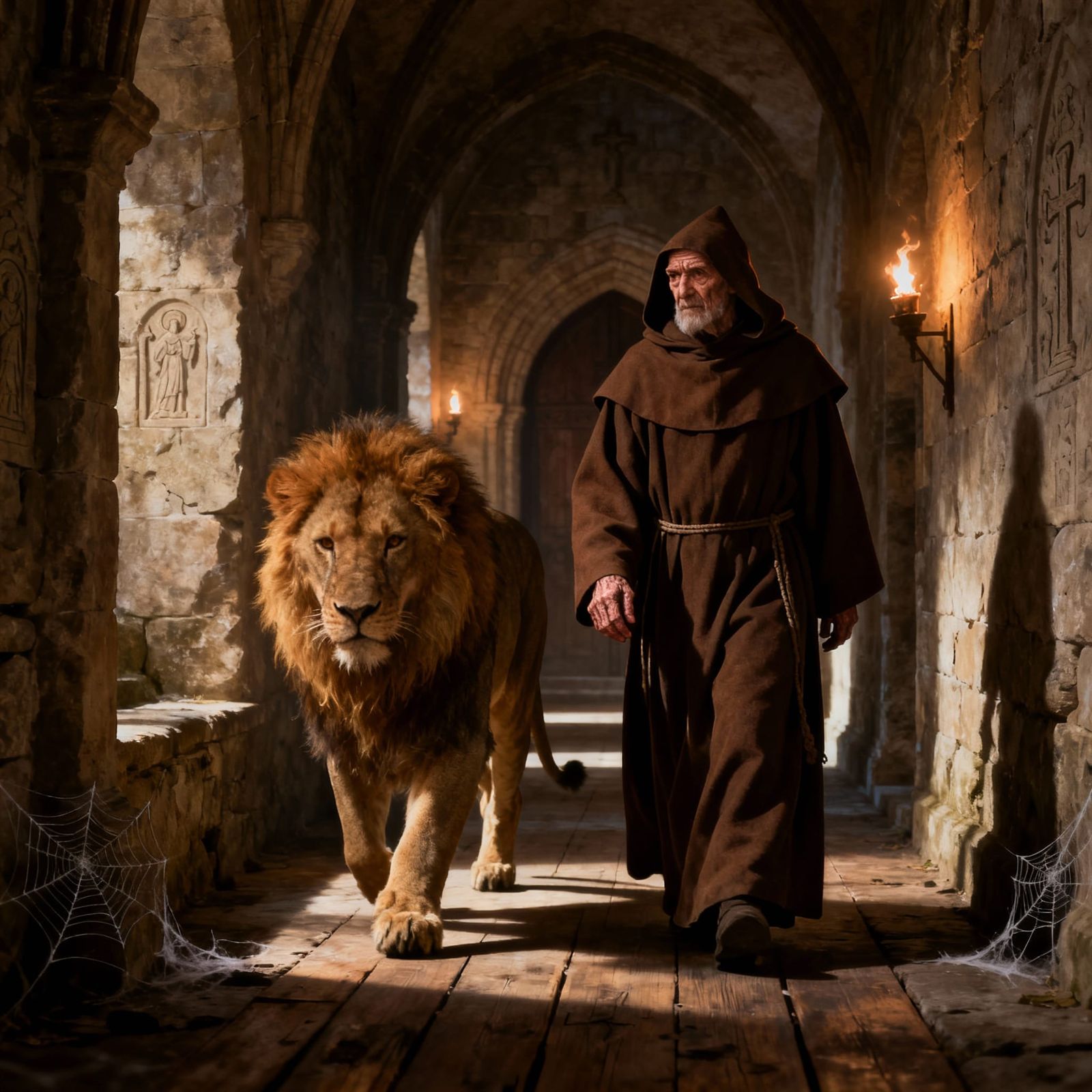 Saint Jerome and Lion in Medieval Monastery