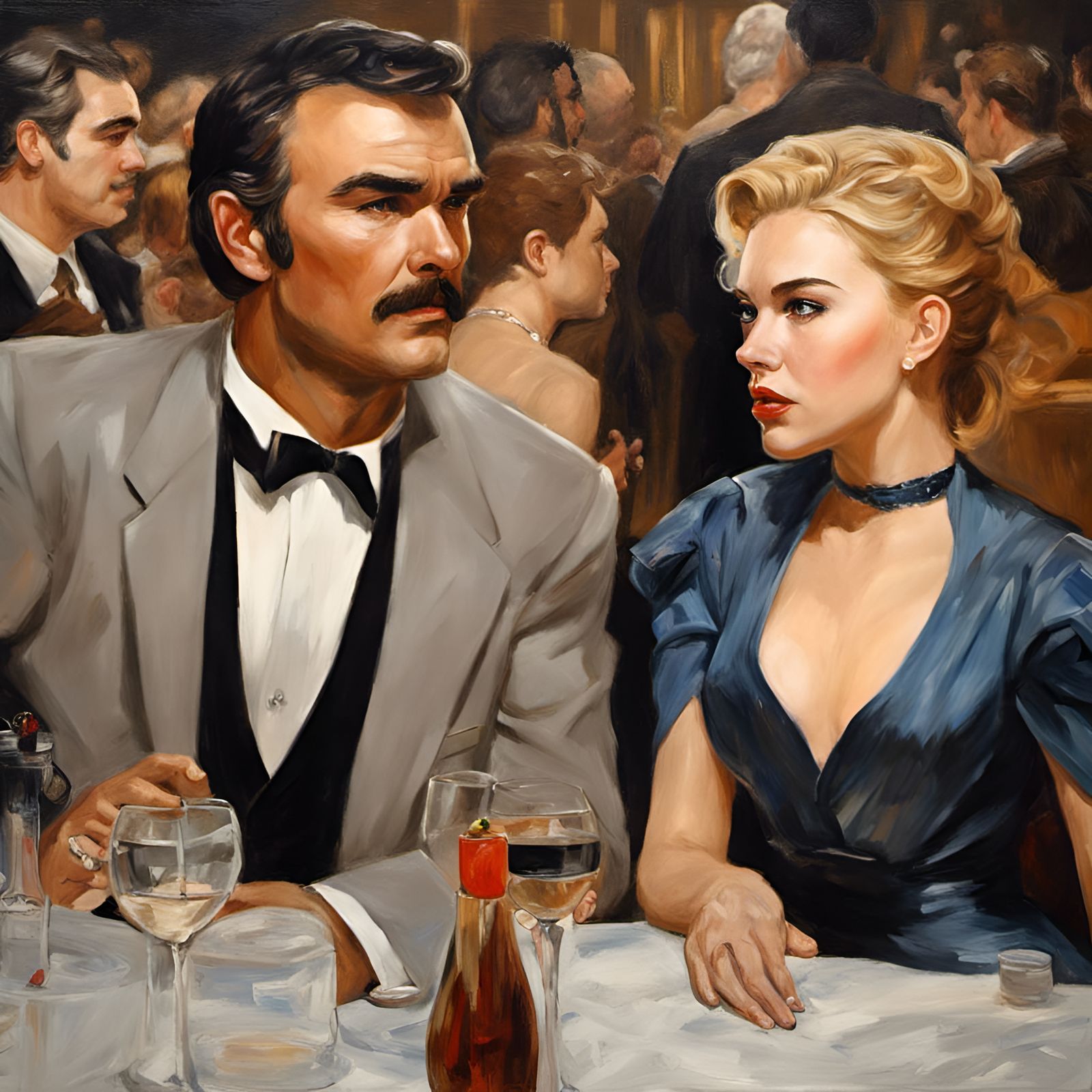 Hyperrealistic Burt Reynolds and Scarlett Johansson Oil Pain...