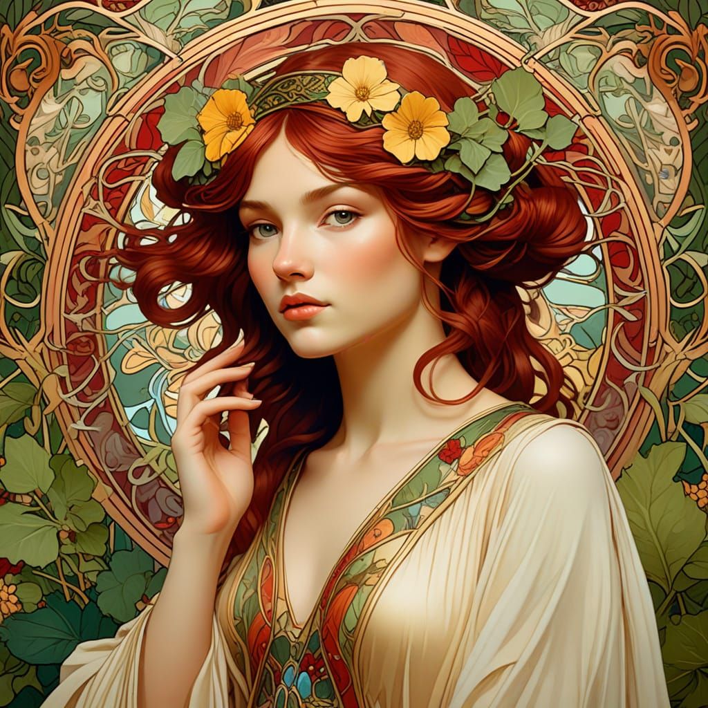 Vibrant Irish Woman in Art Nouveau Style