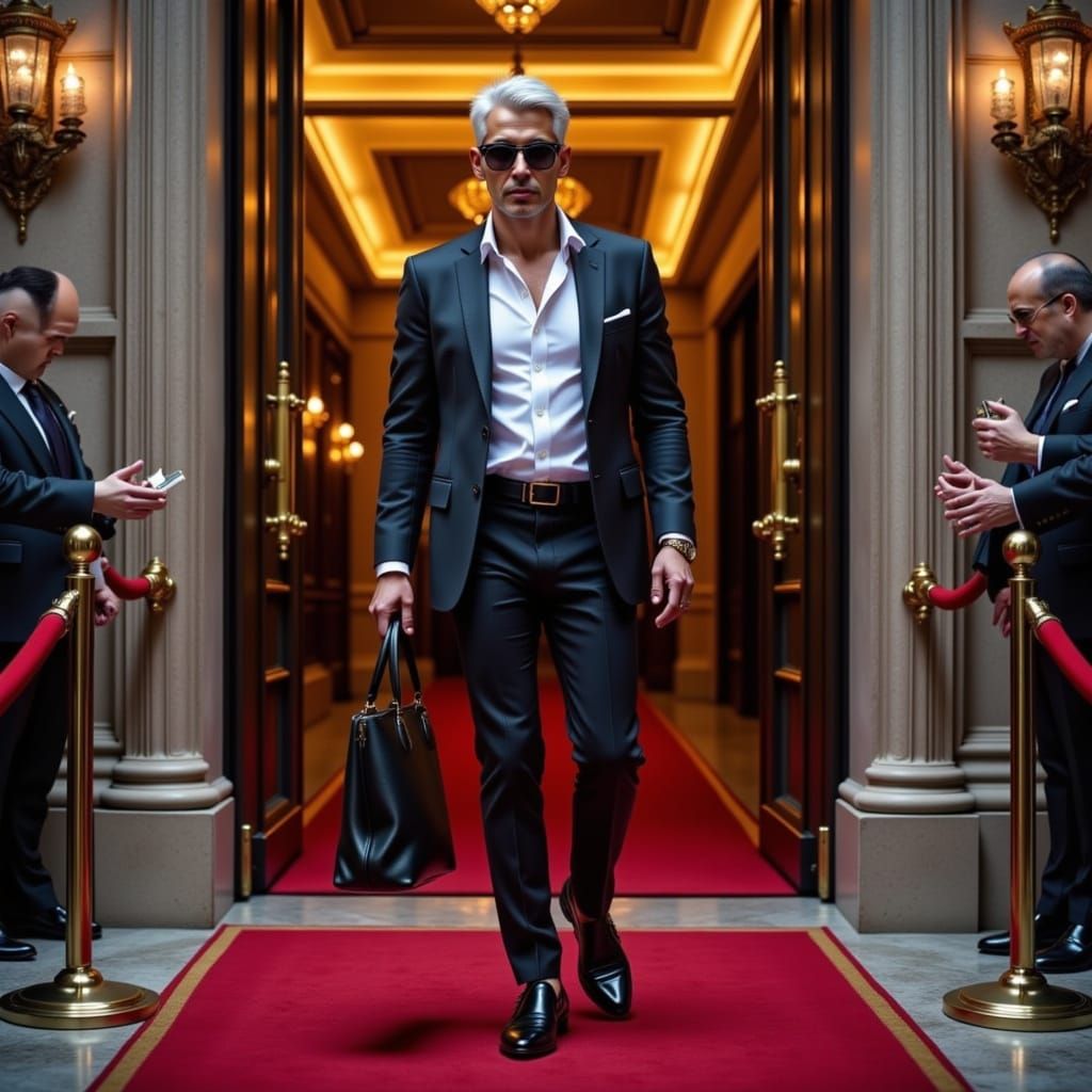 Celebrity Steps Out of Luxury Hotel in Designer Style