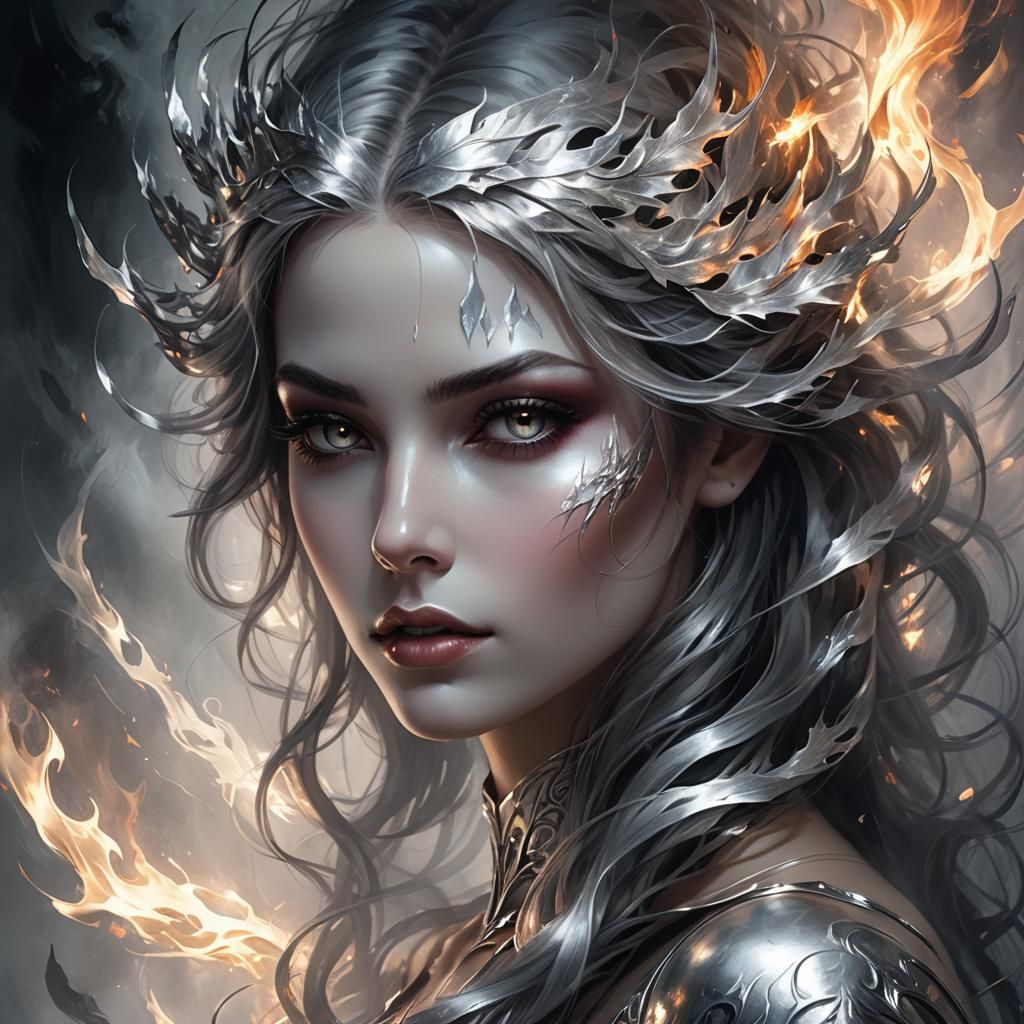 Silver Flames Form a Beautiful Woman's Visage